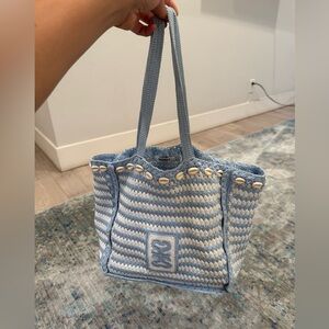 Sandro Blue and Cream crochet Tote Bag